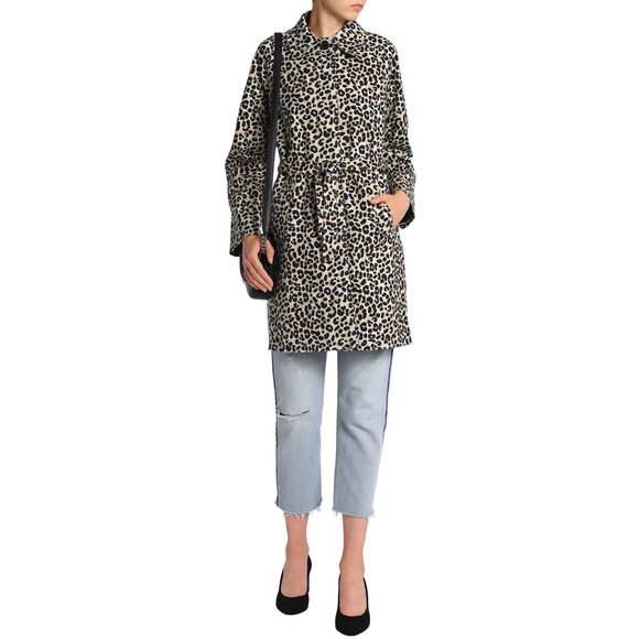 Maje Guillaume Leopard-print Stretch cotton Trench Coat Size 40 - Picture 4 of 14